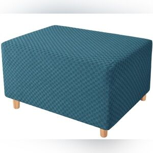 H Versailtex Square Jacquard Rectangle Ottoman Cover Peacock Blue Slipcover NWT